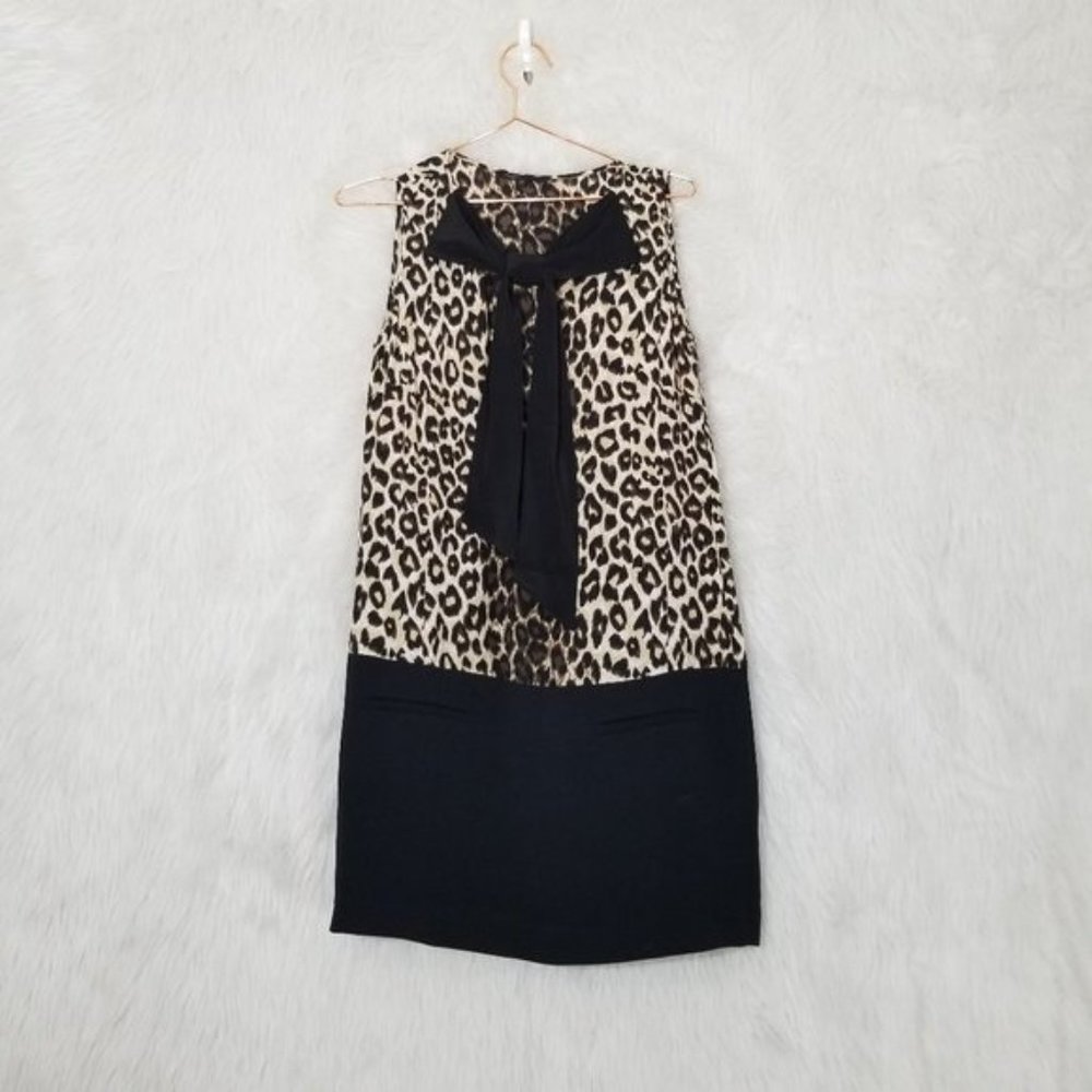 Maje Leopard Print Sleeveless Bow Tie Silk Mini Shift Dress Women's Size 3/Large